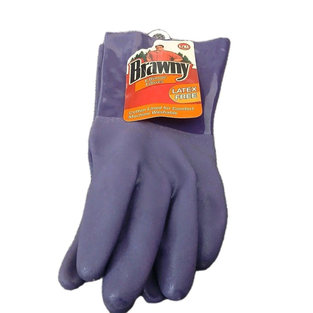 Vtg NOS Brawny Purple Work Gloves Deadstock Garden Cotton Lined  L/XL